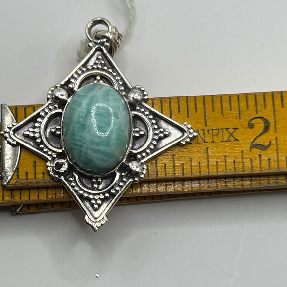 Sterling Silver Amazonite Pendant Oval Cabochon Gemstone Vintage Style 925 - Picture 9 of 9